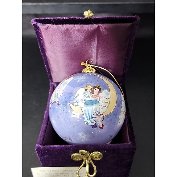 Li Bien Angel 2004 Christmas Ornament Lavender White Angels Hand Painted Pier 1 - Picture 2 of 5